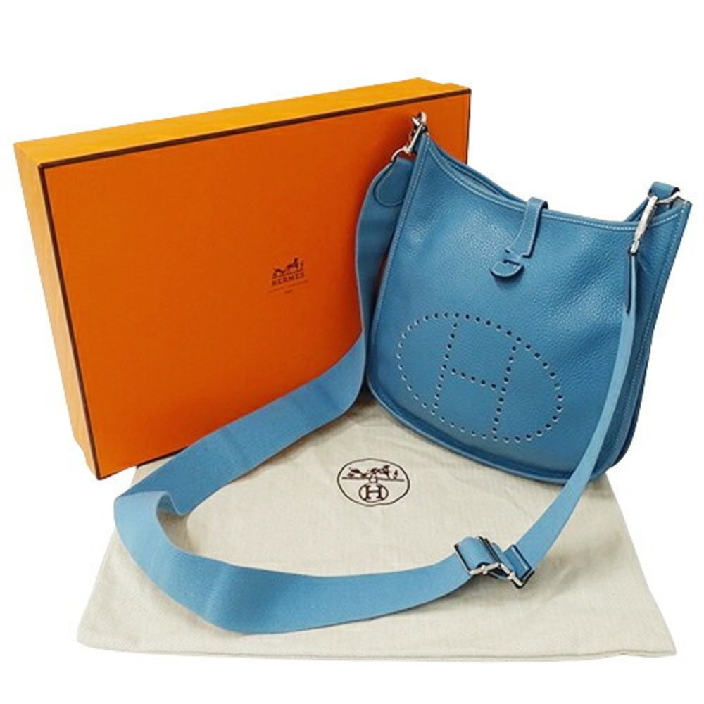 HERMES Women's Shoulder Bag Evelyn 3 PM Taurillon Clemence Blue Jean Light □N... - Picture 8 of 14
